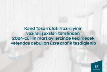 Kənd Təsərrüfatı Nazirliyinin vəzifəli şəxslərinin martda bölgələrdə keçirəcəyi vətəndaş qəbullarının qrafiki təsdiqlənib