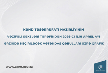 Kənd Təsərrüfatı Nazirliyinin vəzifəli şəxslərinin aprel ayında bölgələrdə keçirəcəyi vətəndaş qəbullarının qrafiki təsdiqlənib