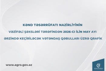 Kənd Təsərrüfatı Nazirliyinin vəzifəli şəxslərinin may ayında bölgələrdə keçirəcəyi vətəndaş qəbullarının qrafiki təsdiqlənib